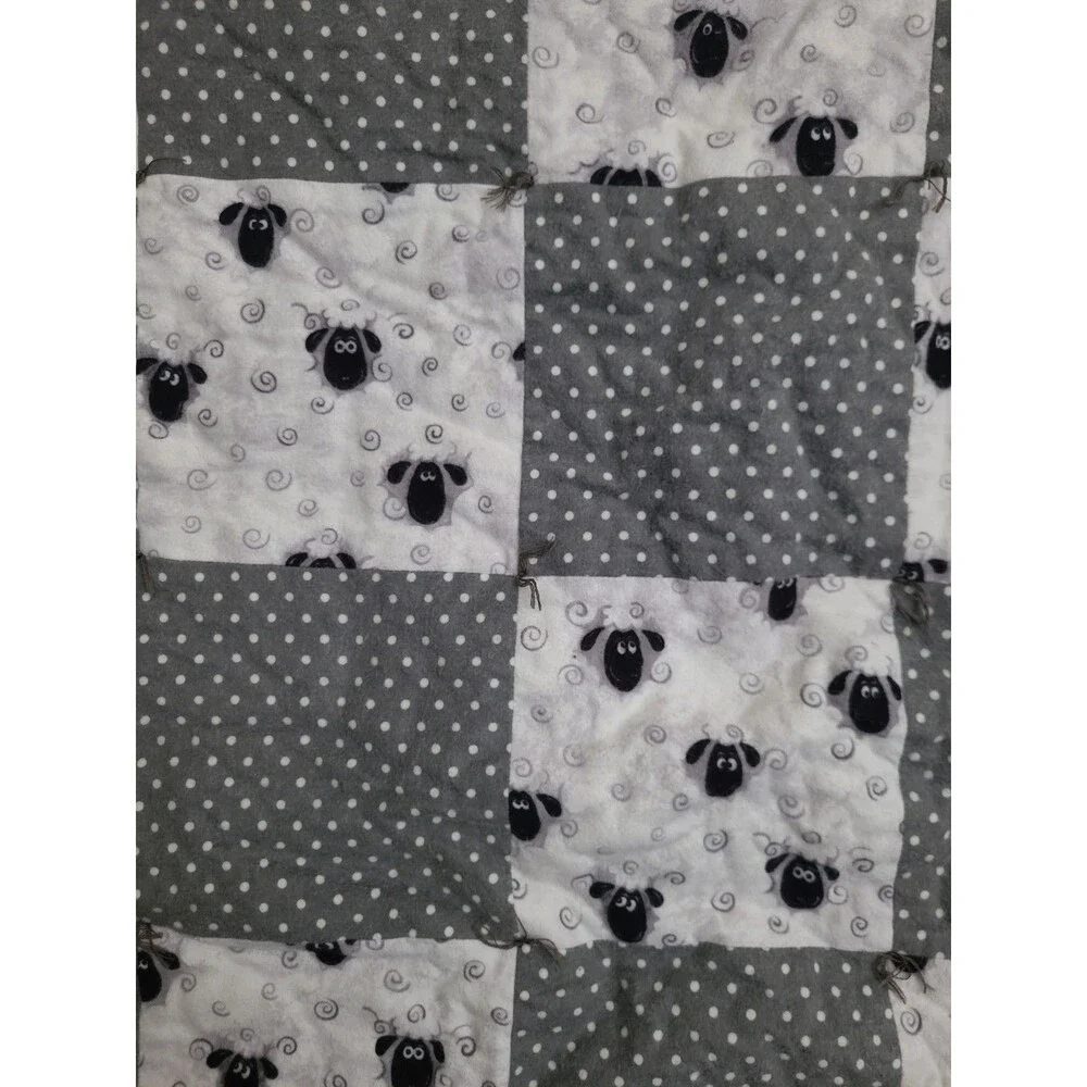 Handmade Flannel Baby Quilt Sheep 32